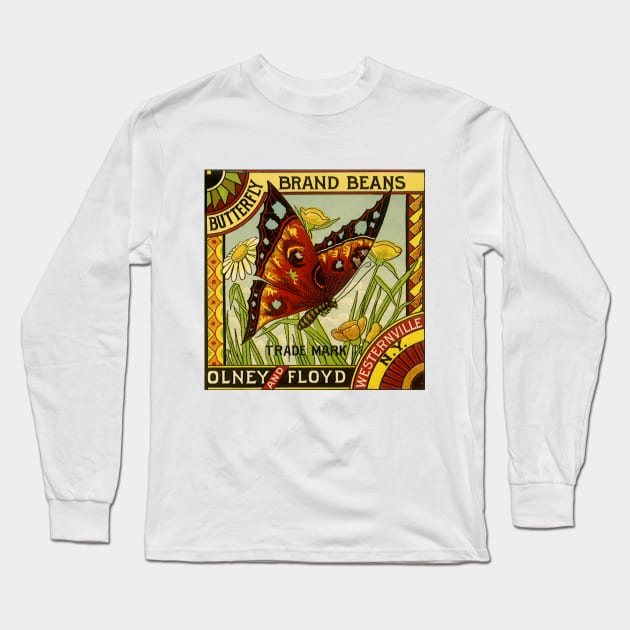 Vintage Butterfly Brand Fruit Crate Label Long Sleeve T-Shirt by MasterpieceCafe